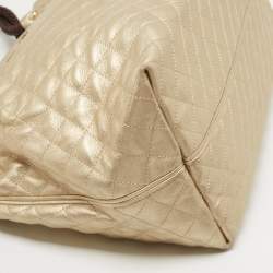 Pre Owned DKNY Gold Quilted Leather Braided Handle Tote