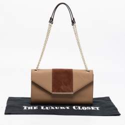 Pre Owned DKNY Beige Leather and Suede Chain Shoulder Bag