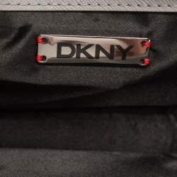 Pre Owned DKNY Grey Signature Coated Canvas Studded Flap Shoulder Bag
