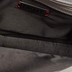 Pre Owned DKNY Grey Signature Coated Canvas Studded Flap Shoulder Bag