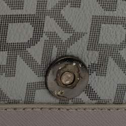 Pre Owned DKNY Grey Signature Coated Canvas Studded Flap Shoulder Bag