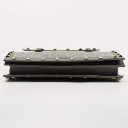 Pre Owned DKNY Grey Signature Coated Canvas Studded Flap Shoulder Bag