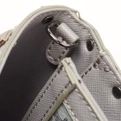 Pre Owned DKNY Grey Signature Coated Canvas Studded Flap Shoulder Bag