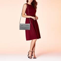 Pre Owned DKNY Grey Signature Coated Canvas Studded Flap Shoulder Bag