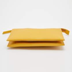 Pre Owned DKNY Mustard Leather Top Zip Crossbody Bag