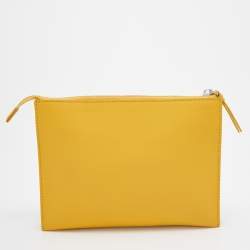 Pre Owned DKNY Mustard Leather Top Zip Crossbody Bag
