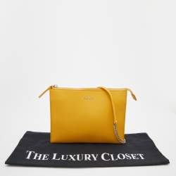 Pre Owned DKNY Mustard Leather Top Zip Crossbody Bag