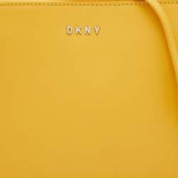 Pre Owned DKNY Mustard Leather Top Zip Crossbody Bag