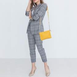 Pre Owned DKNY Mustard Leather Top Zip Crossbody Bag