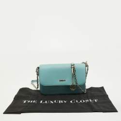 Pre Owned Dkny Turquoise Saffiano Leather Bryant Park Flap Crossbody Bag