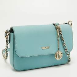 Pre Owned Dkny Turquoise Saffiano Leather Bryant Park Flap Crossbody Bag