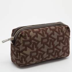 Dkny Brown/Beige Signature Canvas and Patent Leather Pouch