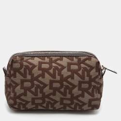Dkny Brown/Beige Signature Canvas and Patent Leather Pouch