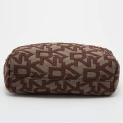 Dkny Brown/Beige Signature Canvas and Patent Leather Pouch
