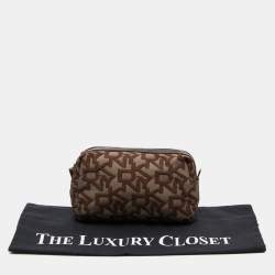 Dkny Brown/Beige Signature Canvas and Patent Leather Pouch