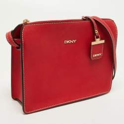 Pre Owned Dkny Red Saffiano Leather Bryant Zip Crossbody Bag