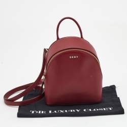Pre Owned DKNY Red Leather Bryant Double Zip Backpack