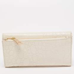 Pre Owned Dkny Off White Croc Embossed Leather Flap Continental Wallet