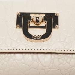 Pre Owned Dkny Off White Croc Embossed Leather Flap Continental Wallet