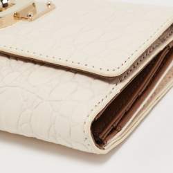 Pre Owned Dkny Off White Croc Embossed Leather Flap Continental Wallet