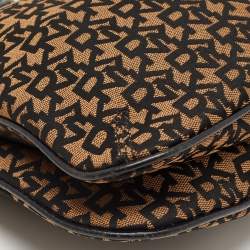 Pre Owned DKNY Black/Brown Signature Canvas and Leather Chain Shoulder Bag