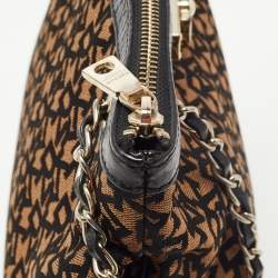 Pre Owned DKNY Black/Brown Signature Canvas and Leather Chain Shoulder Bag