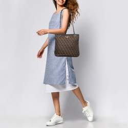 Pre Owned DKNY Black/Brown Signature Canvas and Leather Chain Shoulder Bag