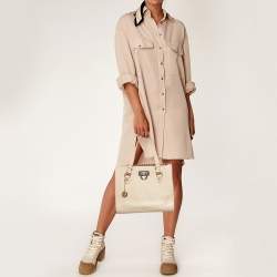 Pre Owned DKNY Beige Leather Beekman French Whipstitch Trim Tote