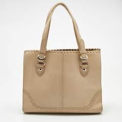 Pre Owned DKNY Beige Leather Beekman French Whipstitch Trim Tote