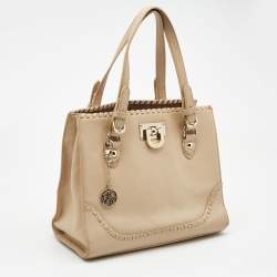 Pre Owned DKNY Beige Leather Beekman French Whipstitch Trim Tote