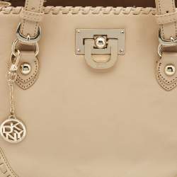 Pre Owned DKNY Beige Leather Beekman French Whipstitch Trim Tote