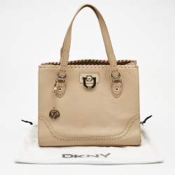 Pre Owned DKNY Beige Leather Beekman French Whipstitch Trim Tote
