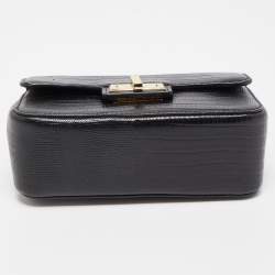 Pre Owned DKNY Black Lizard Embossed Leather Mini Flap Chain Shoulder Bag