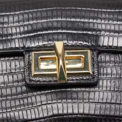 Pre Owned DKNY Black Lizard Embossed Leather Mini Flap Chain Shoulder Bag