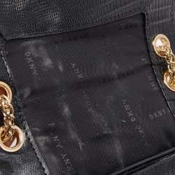 Pre Owned DKNY Black Lizard Embossed Leather Mini Flap Chain Shoulder Bag