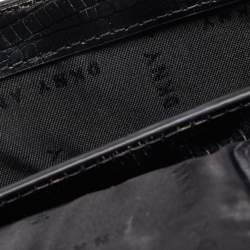 Pre Owned DKNY Black Lizard Embossed Leather Mini Flap Chain Shoulder Bag