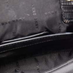 Pre Owned DKNY Black Lizard Embossed Leather Mini Flap Chain Shoulder Bag