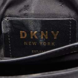 Pre Owned DKNY Black Lizard Embossed Leather Mini Flap Chain Shoulder Bag