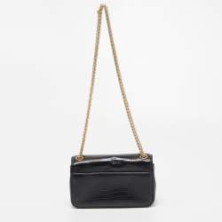 Pre Owned DKNY Black Lizard Embossed Leather Mini Flap Chain Shoulder Bag