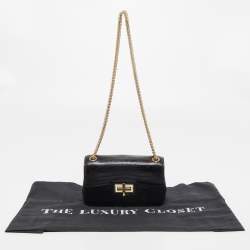 Pre Owned DKNY Black Lizard Embossed Leather Mini Flap Chain Shoulder Bag