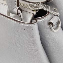 Pre Owned DKNY Silver Leather Charm Satchel