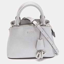 DKNY Paige Small Leather Satchel Crossbody Bag Purse in Ivory/Silver NEW