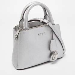 Pre Owned DKNY Silver Leather Charm Satchel