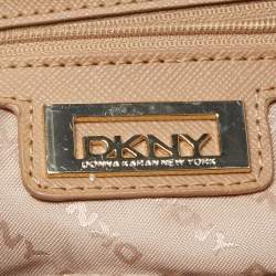 Pre Owned DKNY Red/Beige Signature Canvas and Leather Large Zip Tote
