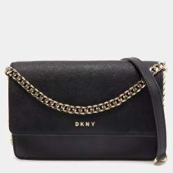 Pre Owned DKNY Black Leather Flap Chain Shoulder Bag