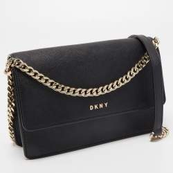 Pre Owned DKNY Black Leather Flap Chain Shoulder Bag