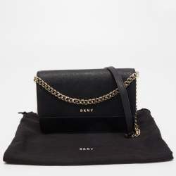 Pre Owned DKNY Black Leather Flap Chain Shoulder Bag
