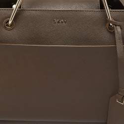 Pre Owned DKNY Dark Beige Leather Front Pocket Top Handle Bag