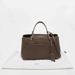 Pre Owned DKNY Dark Beige Leather Front Pocket Top Handle Bag