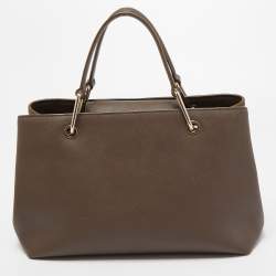 Pre Owned DKNY Dark Beige Leather Front Pocket Top Handle Bag